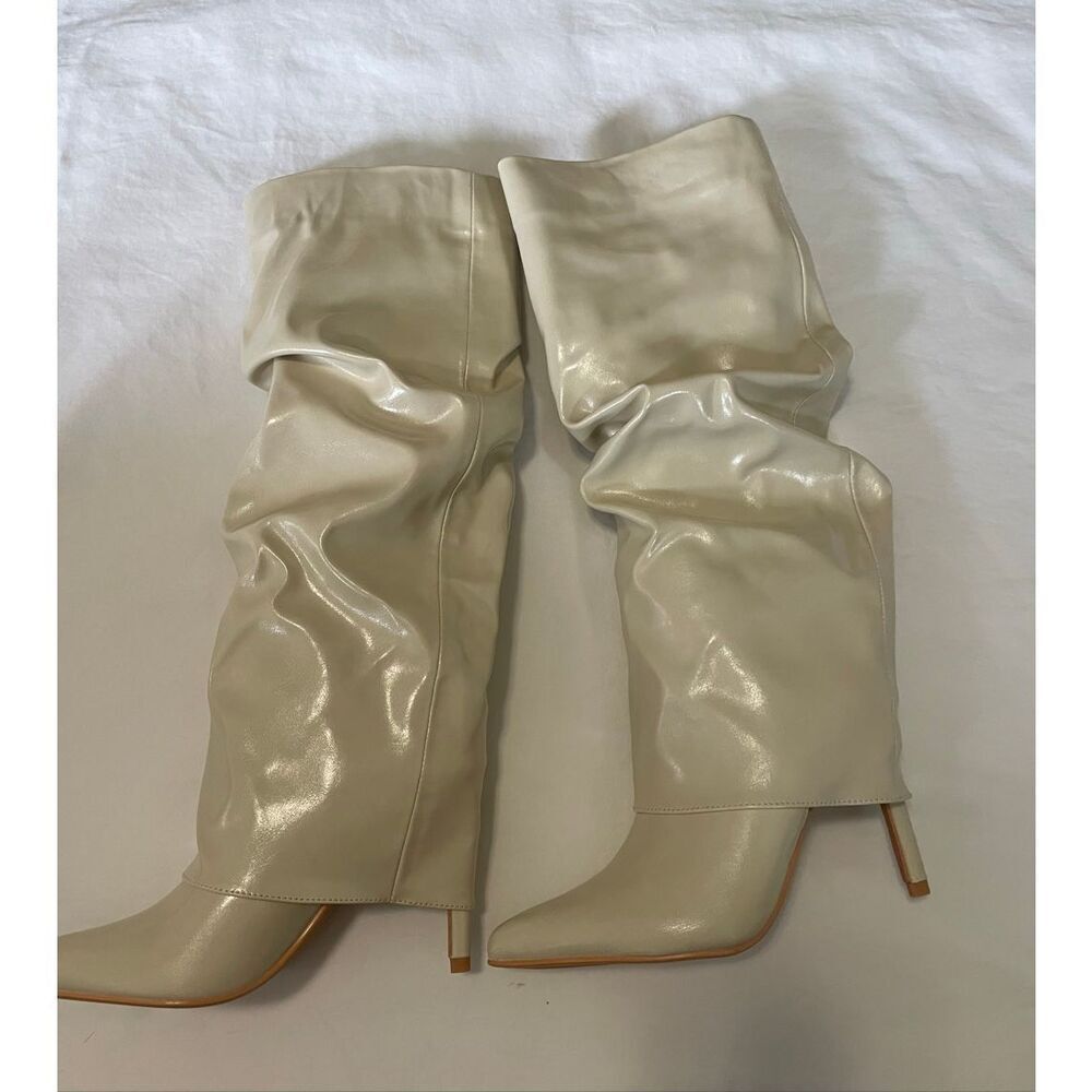 Lulus Teana Bone Fold-Over Knee-High Boots 6 - Picture 6 of 11